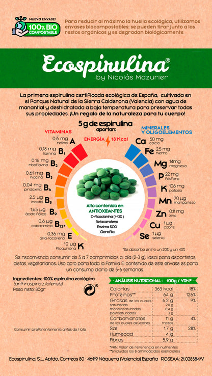 Espirulina Ecológica Cultivada En España Ecospirulina 200 Comprimidos_1