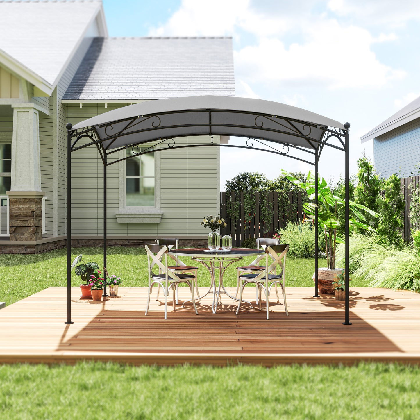 Outsunny Cenador Para Jardín 3x2 M Con Cúpula Elegante Impermeable Gris_4