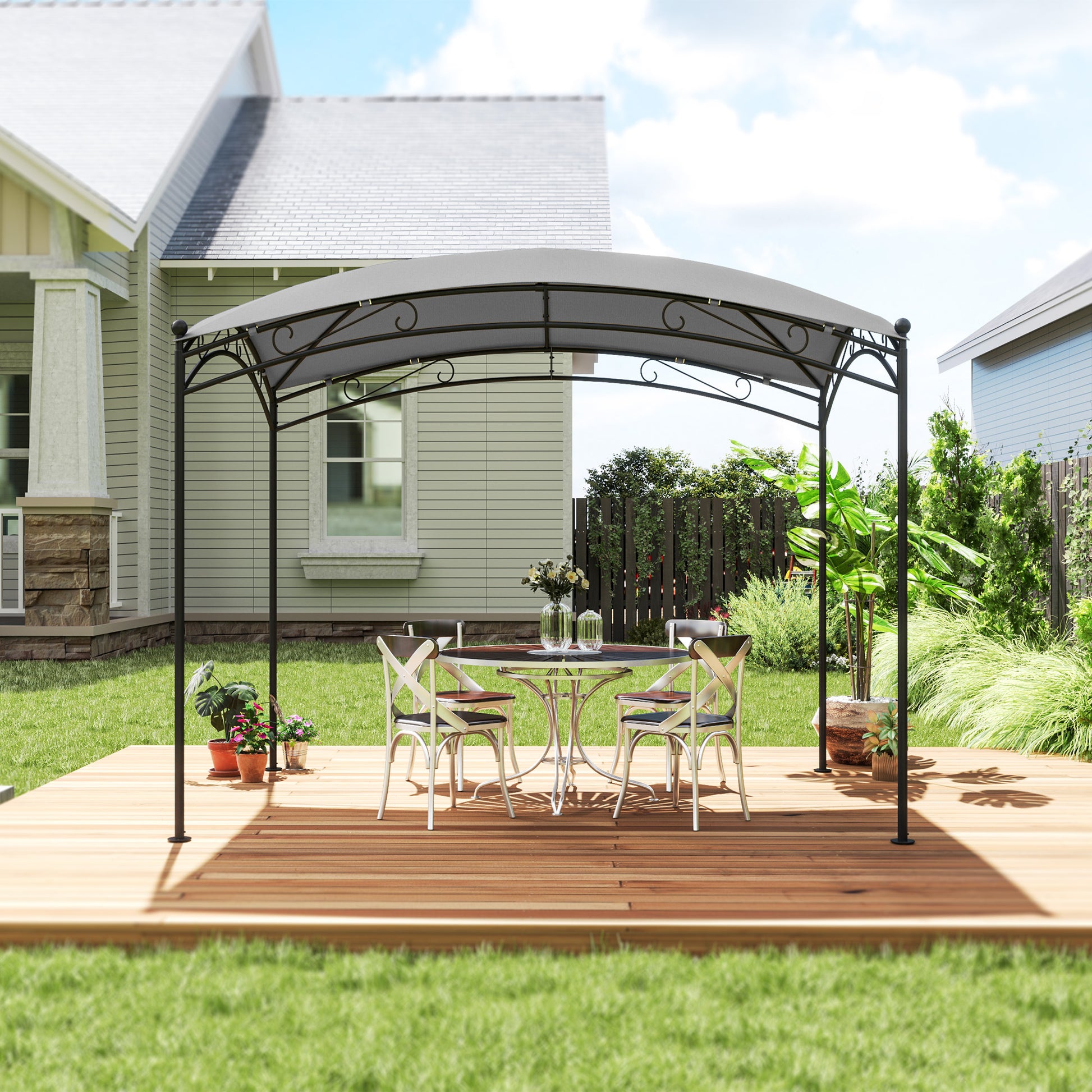 Outsunny Cenador Para Jardín 3x2 M Con Cúpula Elegante Impermeable Gris_4