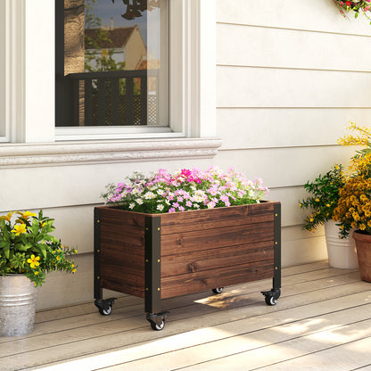 Outsunny Jardinera Exterior De Madera Con Ruedas 60x30x41 Cm Marrón Oscuro_1