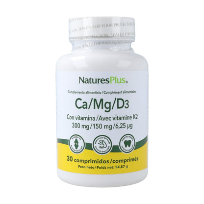 Calcio, Magnesio, Vit D3 y K2 Nature's Plus 30 comprimidos
