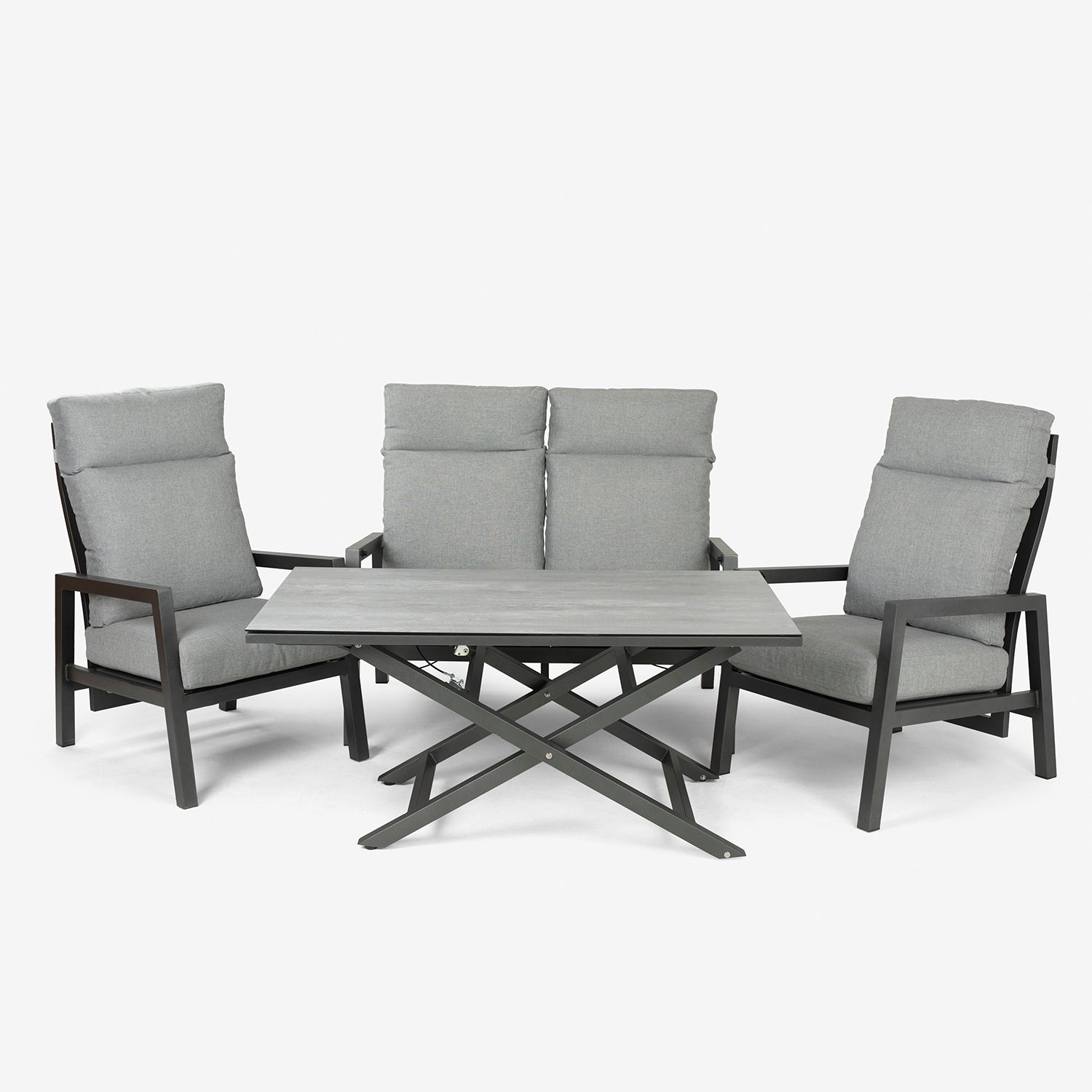 Conjunto Relax Reclinables, Mesa Regulable, Aluminio, Color Antracita, Mesa:140x80x29/64cm Sillón:66x83x104 Cm Sofá:126x82x112 Cm Alto_2