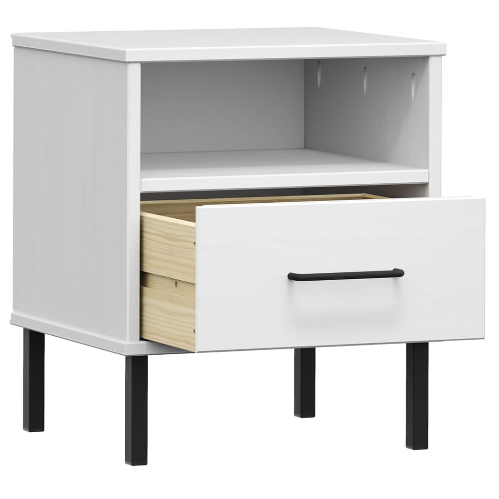 Mesita De Noche Patas De Metal Madera Maciza Pino Blanca Oslo_3