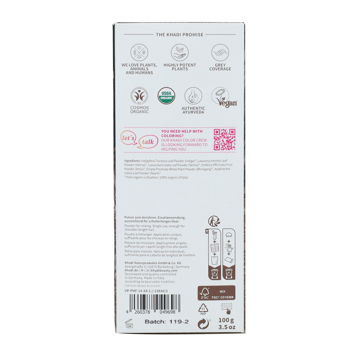 Khadi Ash Brown Tintura Natural 100g