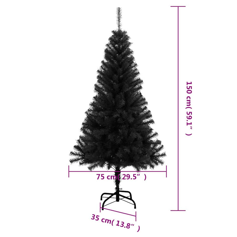 Vidaxl Árbol De Navidad Artificial Con Soporte Pvc Negro 150 Cm_5