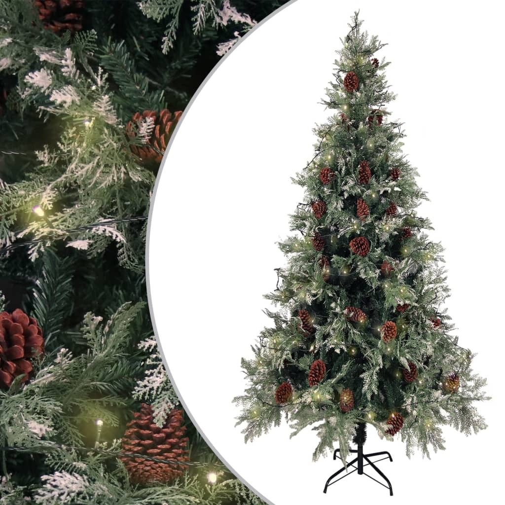 Vidaxl Árbol De Navidad Con Luces Y Piñas Pvc Pe Verde 225 Cm_0
