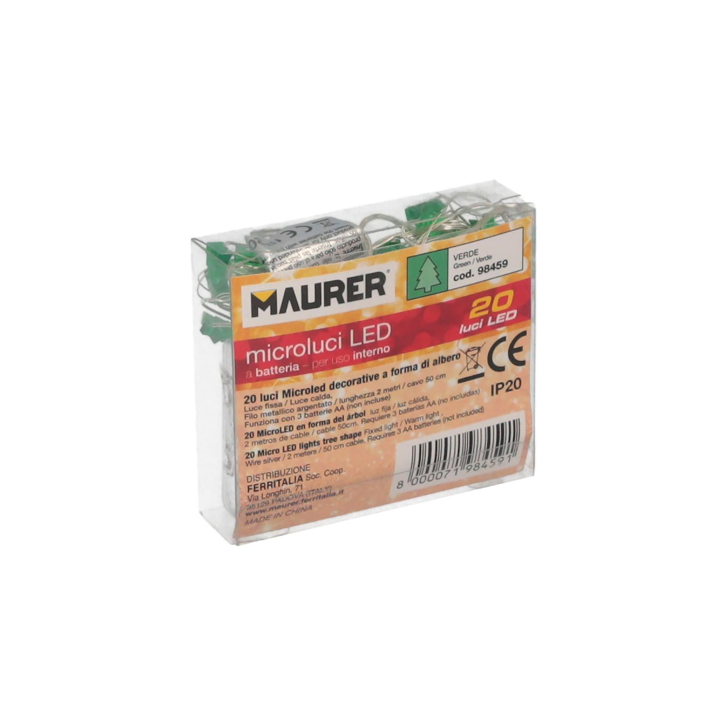 Guirnalda Luces Navidad Arboles 20 Leds Color Verde. Luz Navidad Interiores Ip20 A Pilas 3aa (no Incluida)