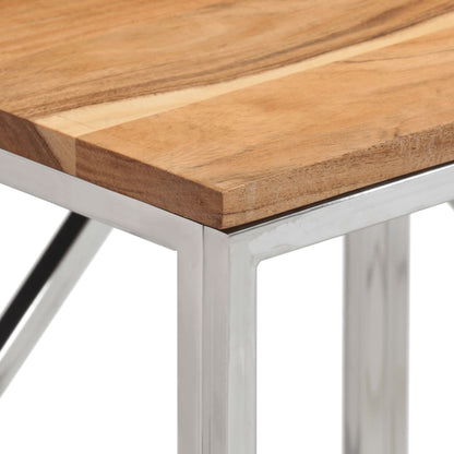 Mesa Consola Acero Inoxidable Y Madera Maciza Acacia Plateada_2