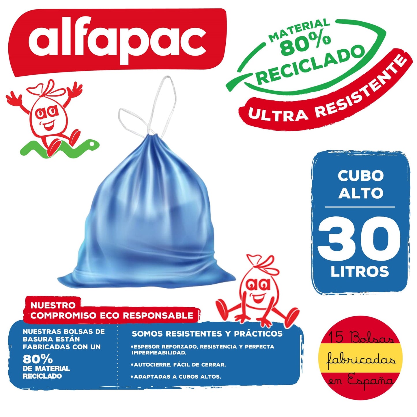 80% Reciclado 3 Rollos De 15 Bolsas De Basura 30l Con Autocierre_1