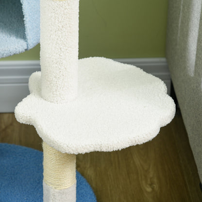Pawhut Árbol Rascador Para Gatos Grandes De 155 Cm Con Cama Hamaca Blanco Y Azul_3