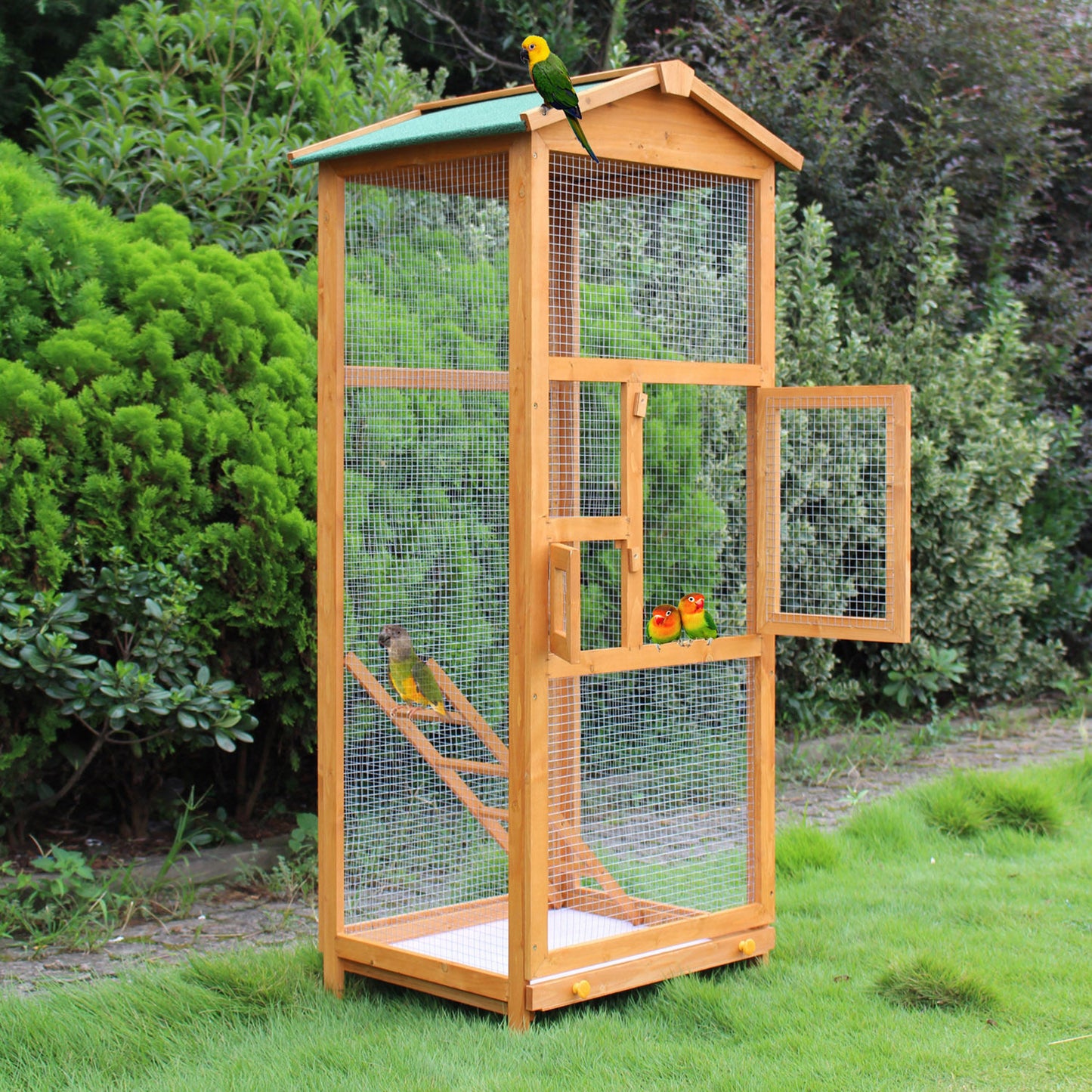 Pawhut Jaula Para Pájaros De Madera Con Bandeja Extraíble Techo Asfáltico_1