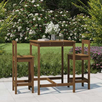 Vidaxl Mesa Y Taburetes Altos De Jardín 3 Pzas Madera Pino Marrón Miel_1