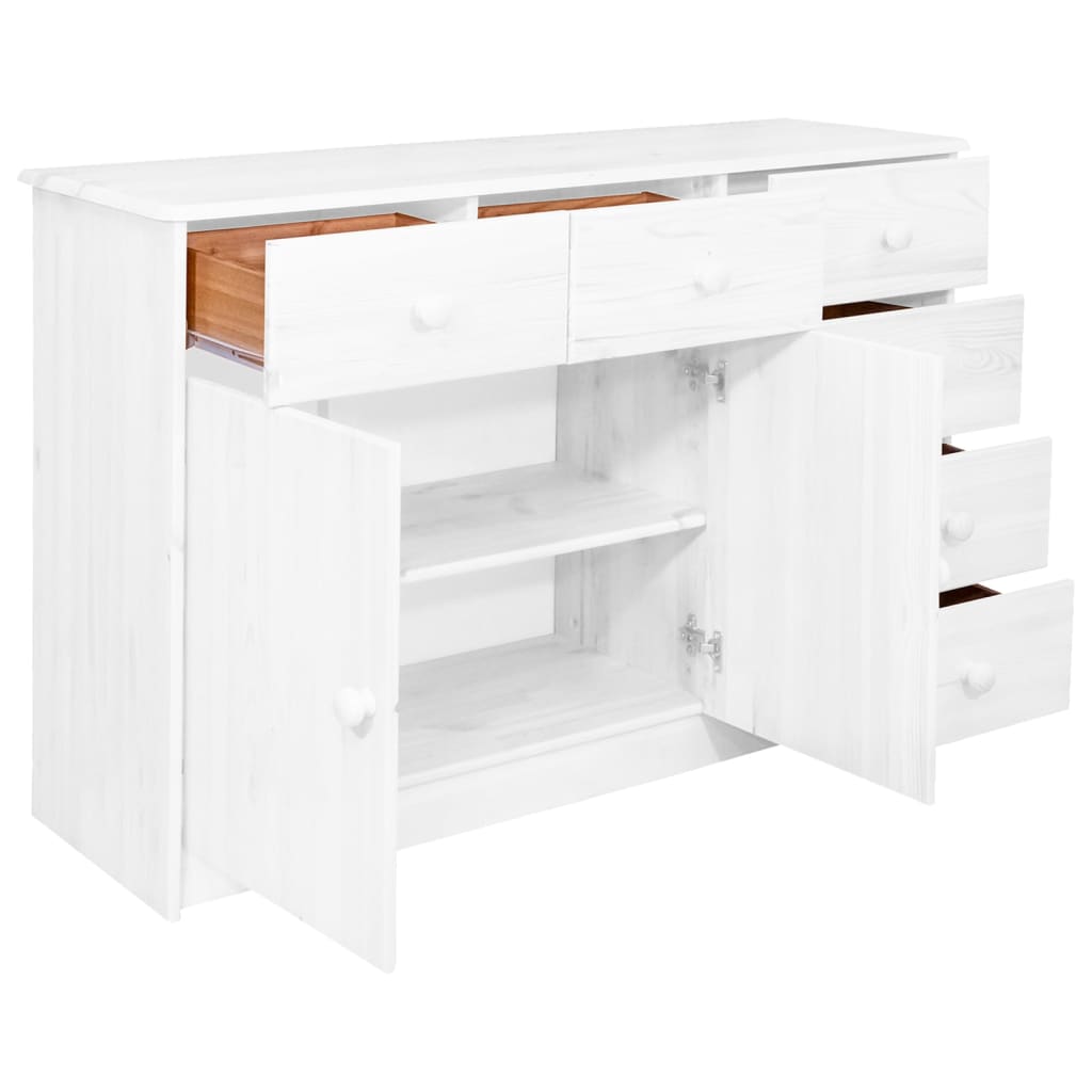 Aparador 6 Cajones Madera Maciza De Pino Blanco 113x35x73 Cm_5