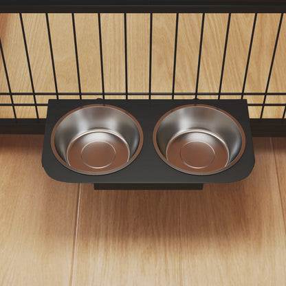 Pawhut Jaula Para Perros Mesa Auxiliar Con Soporte Giratorio Con 2 Tazones Roble_4