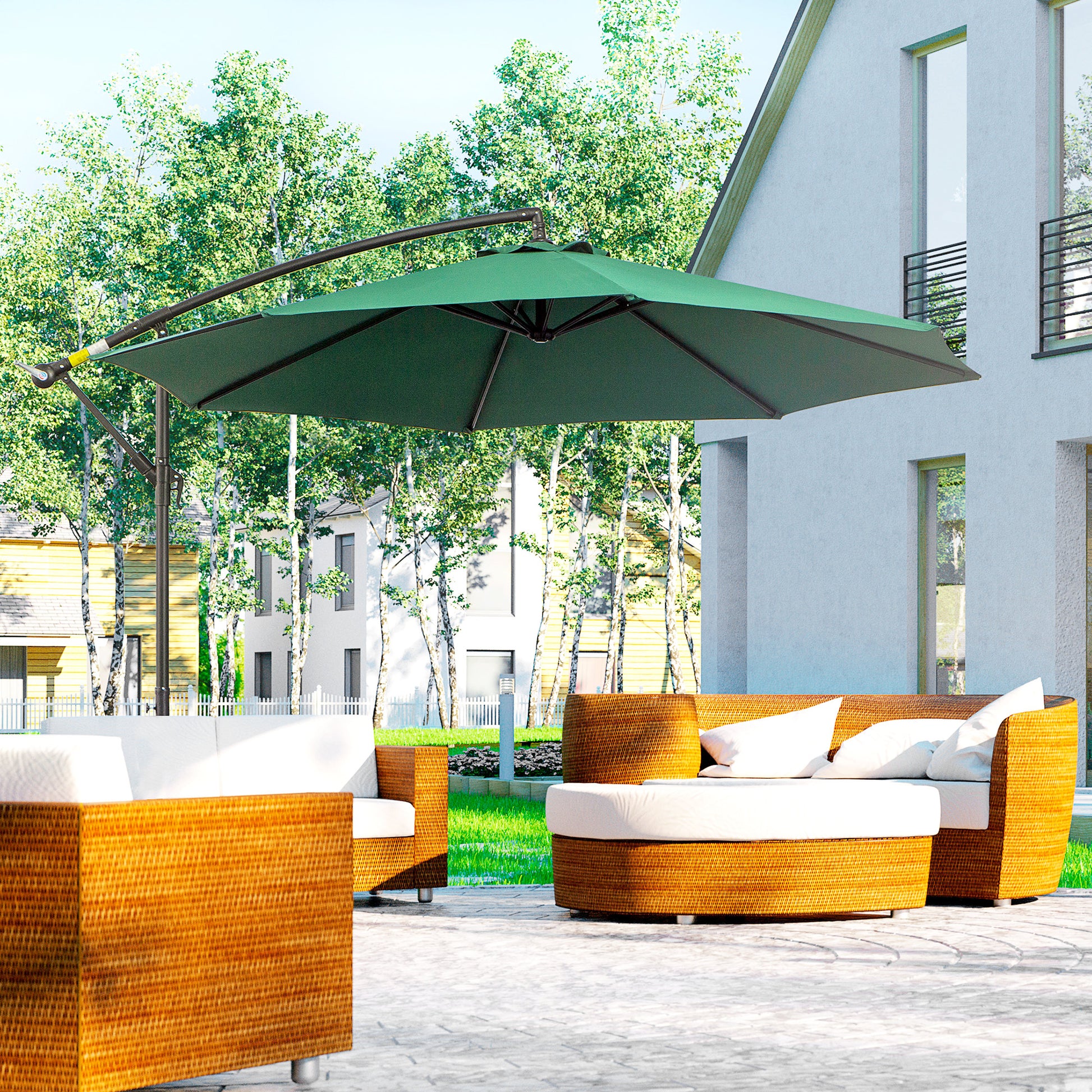 Outsunny Parasol Excéntrico Ø300 Cm Inclinable Con Manivela Para Jardín Verde_1