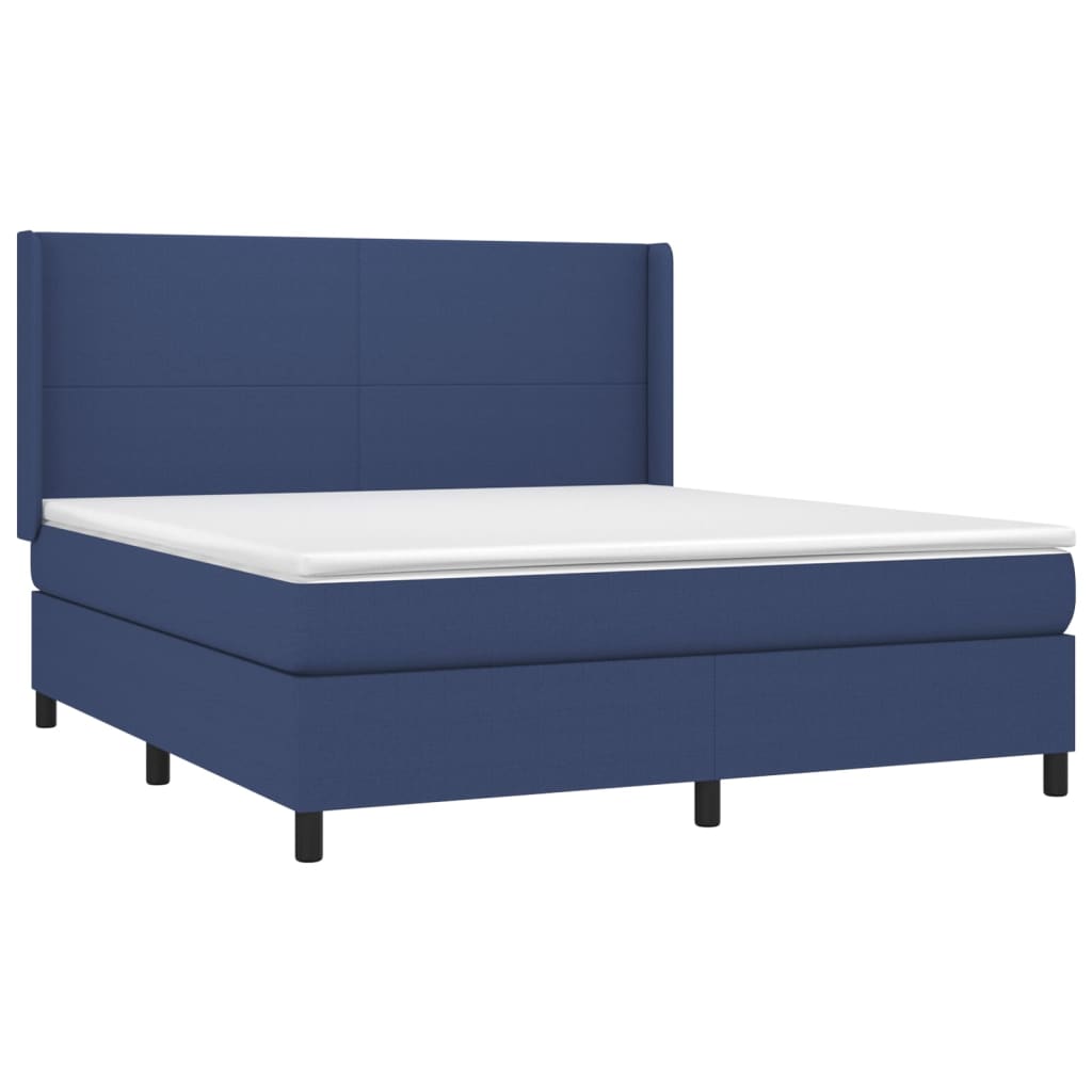 Cama Box Spring Colchón Y Luces Led Tela Azul 180x200 Cm / Vetonek_1