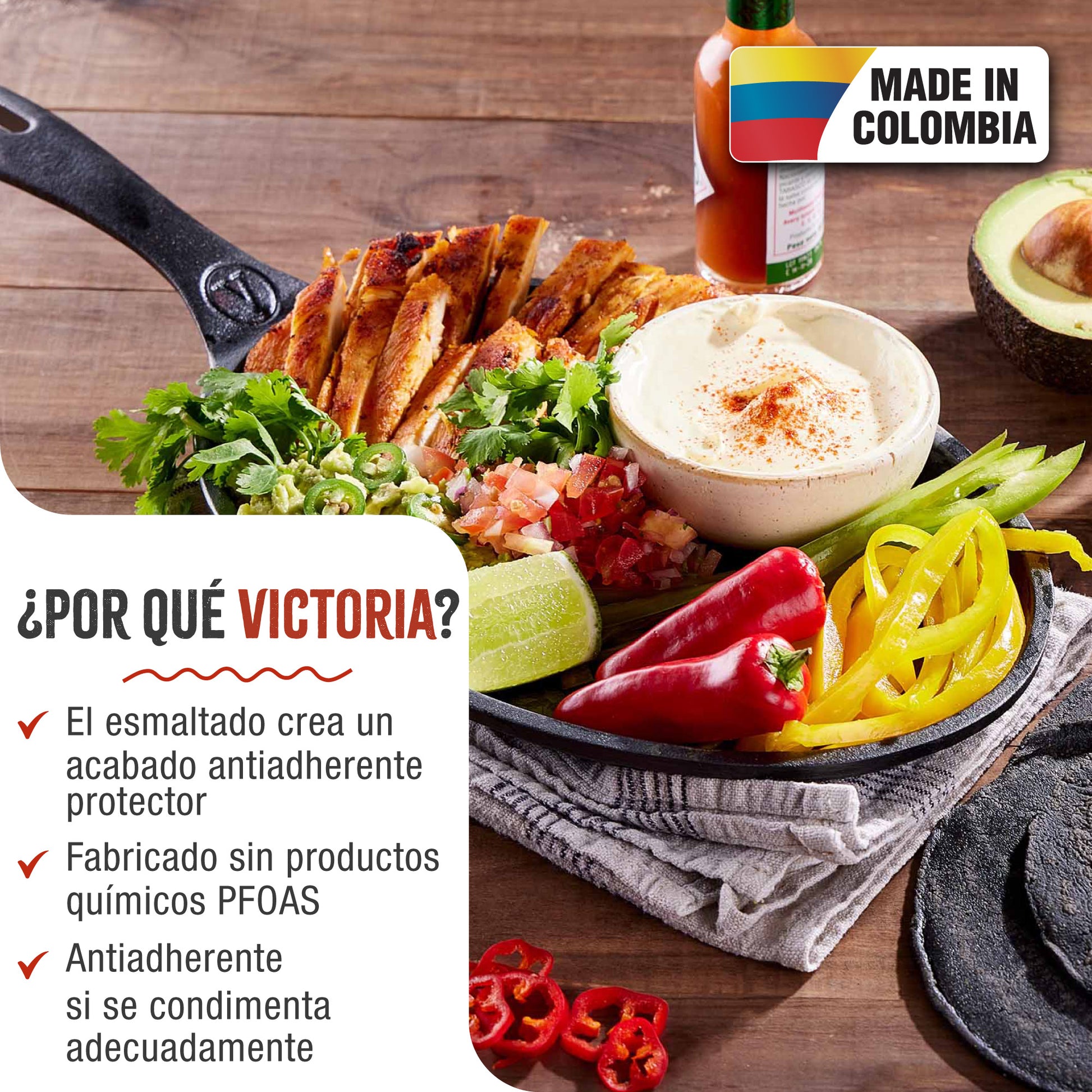 Victoria Sartén Fajita Hierro Fundido Esmaltado Inducción 25cm, Apta Fuego, Barbacoa Cast Iron Skillet, 32036, Negro_1