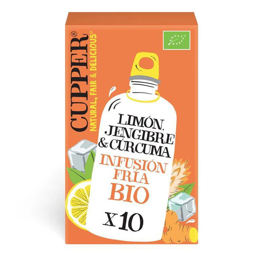 Infusão fria com limão, gengibre e curcuma Bio Cupper 10 saquetas