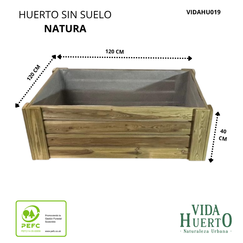 Cajón De Cultivo Natura. Altura De 40 Cm. Sin Base. Vidahuerto 120x120x40 Cm._2