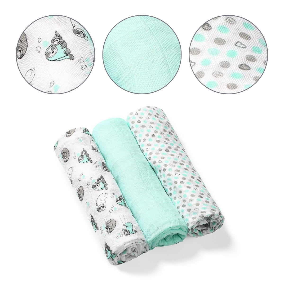 Pack 3 Muselinas Bambú Organico 70x70 Cm Mint_1