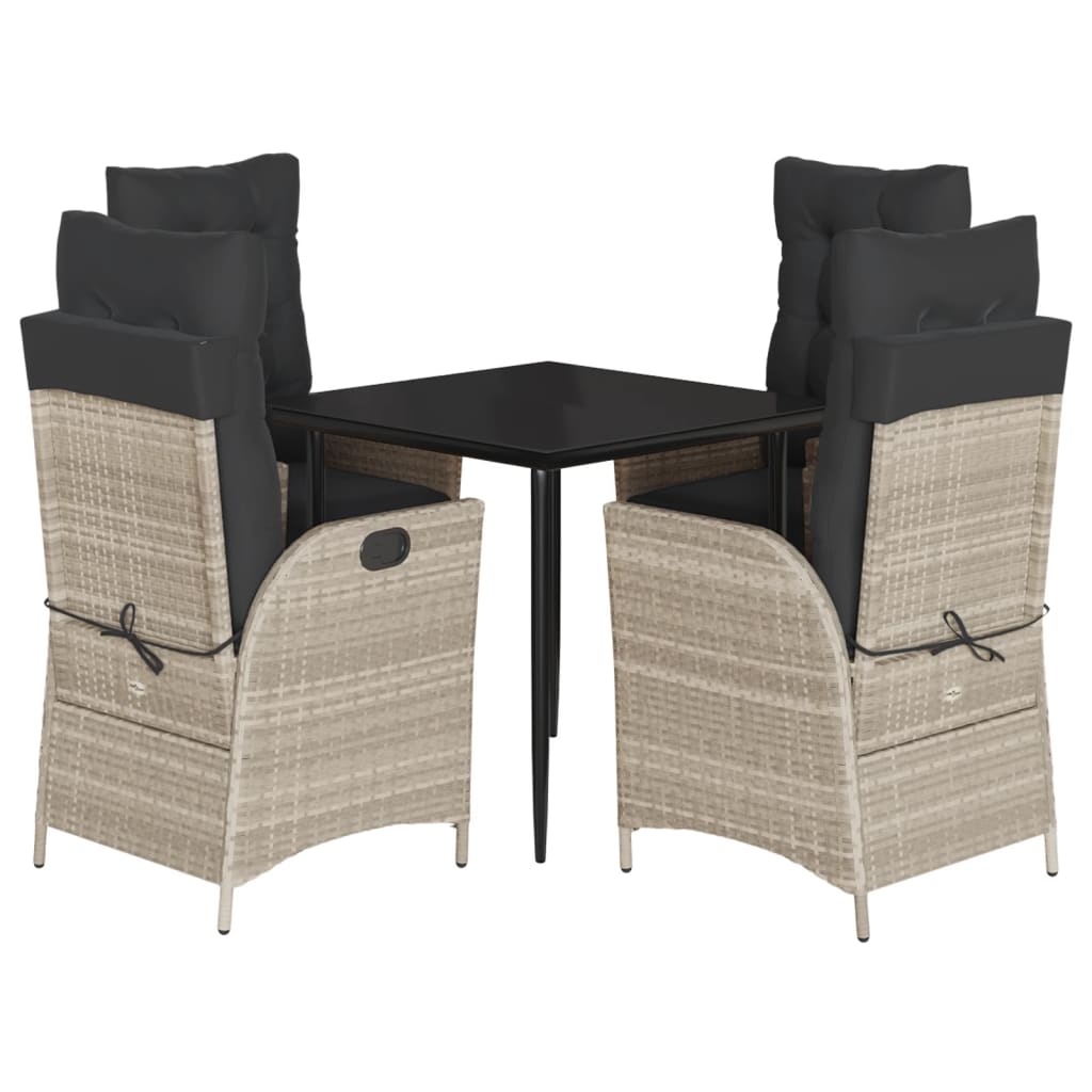 Set Comedor De Jardín 5 Pzas Cojines Ratán Sintético Gris Claro / Vetonek_5