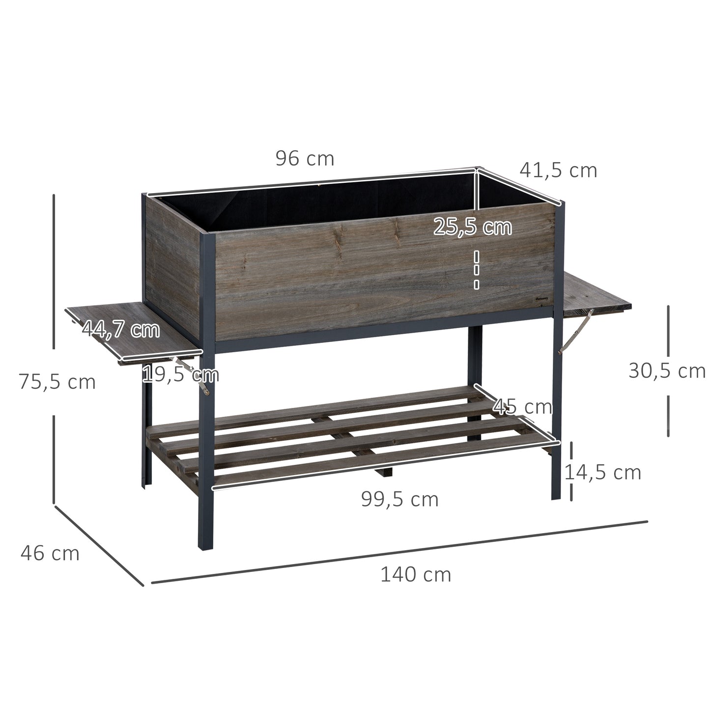 Outsunny Huerto Urbano Elevado De Madera 140x46x75,5 Cm Con 2 Baldas Y Estante_2
