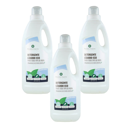 Pack de 3 Detergentes Líquidos para Roupa ECO com aroma natural de roupa lavada, Planeta Huerto, 1,5 litros