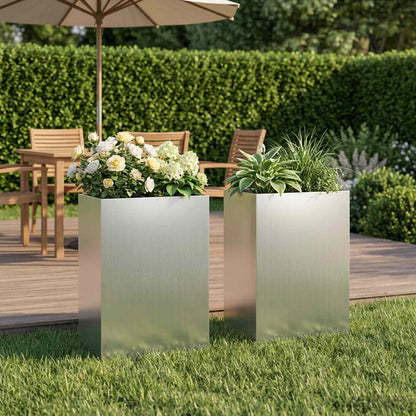 Macetero De Jardín 2 Uds. Plateado 50 X 30 X 75 Cm_1