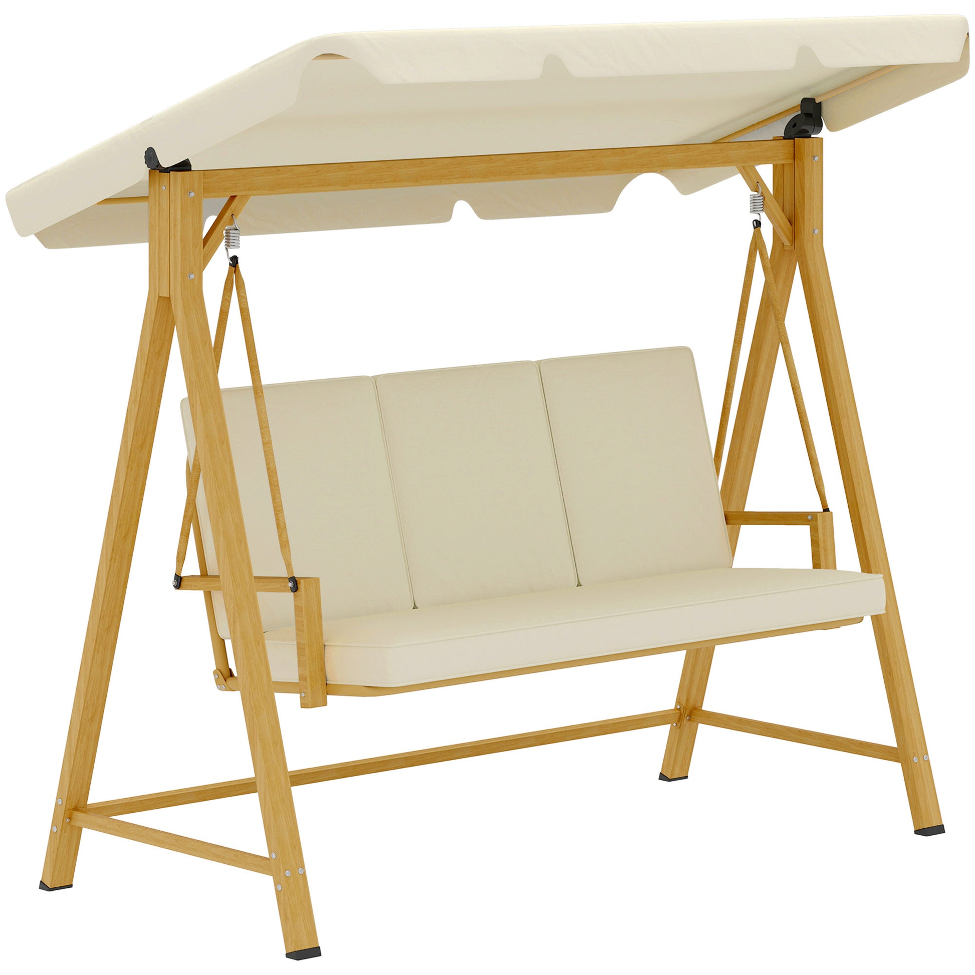 Outsunny Columpio De Jardín Exterior De 3 Plazas Con Toldo Ajustable Beige_0