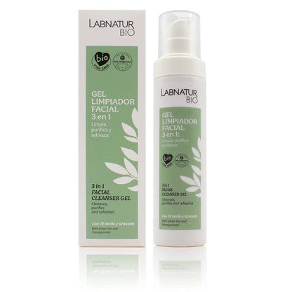 Gel Limpiador Facial 3 en 1 Labnatur Bio 150 ml | Té Verde, Granada y Aloe Vera | Limpia, Purifica y Refresca | Vegano_0