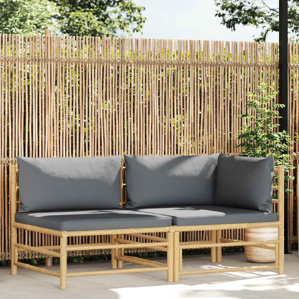 Vidaxl Set De Muebles De Jardín 2 Piezas Bambú Y Cojines Gris Oscuro_1