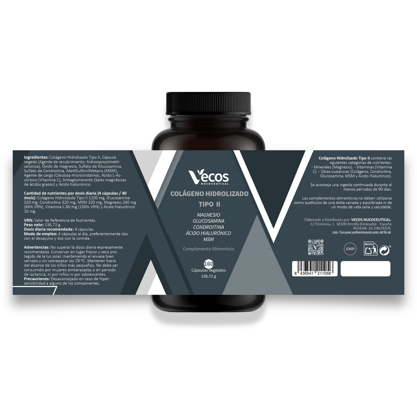 Colágeno Tipo II VECOS (160 cápsulas) | Dolor, Rigidez y Movilidad de Articulaciones | Glucosamina, Condroitina, MSM_4