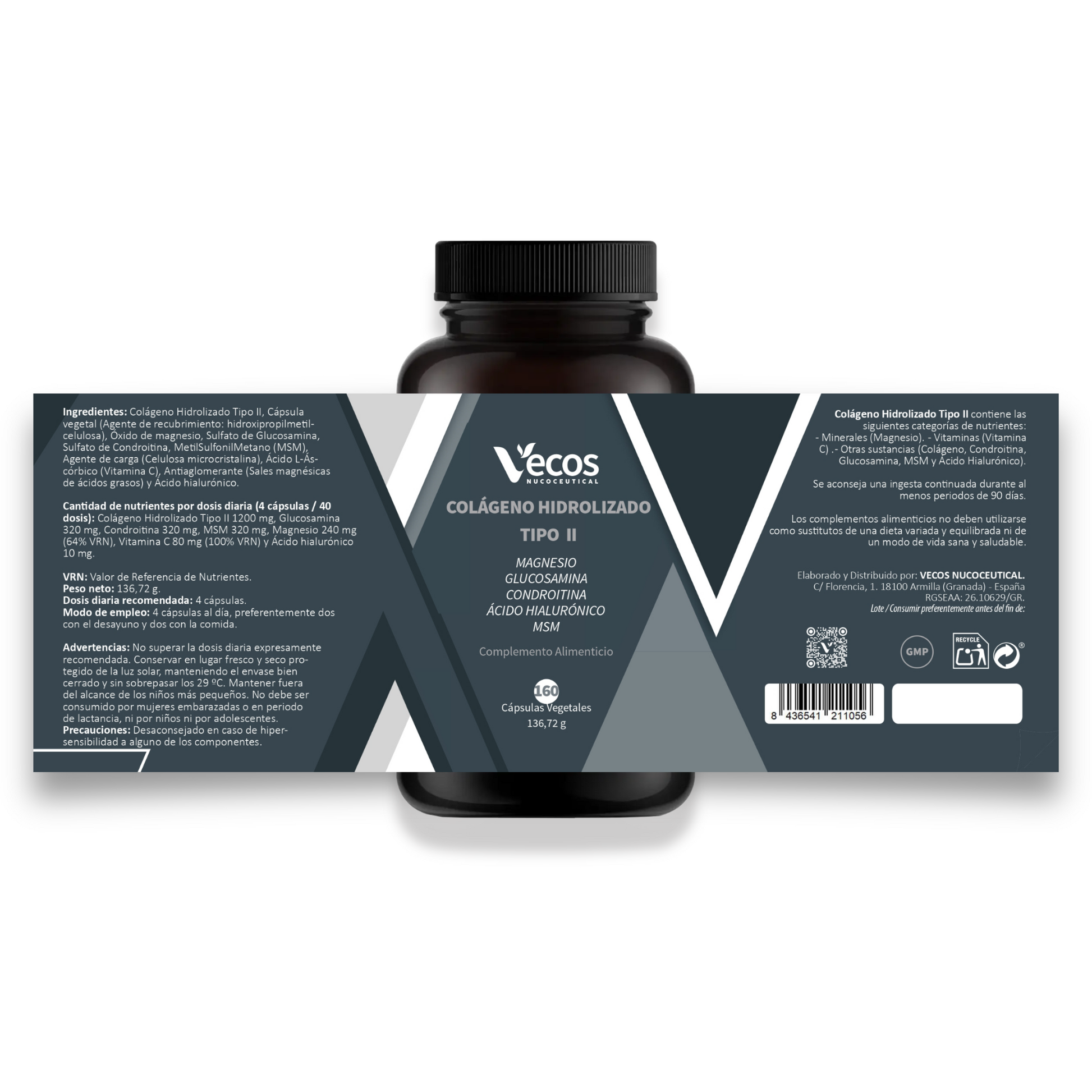 Colágeno Tipo II VECOS (160 cápsulas) | Dolor, Rigidez y Movilidad de Articulaciones | Glucosamina, Condroitina, MSM_4