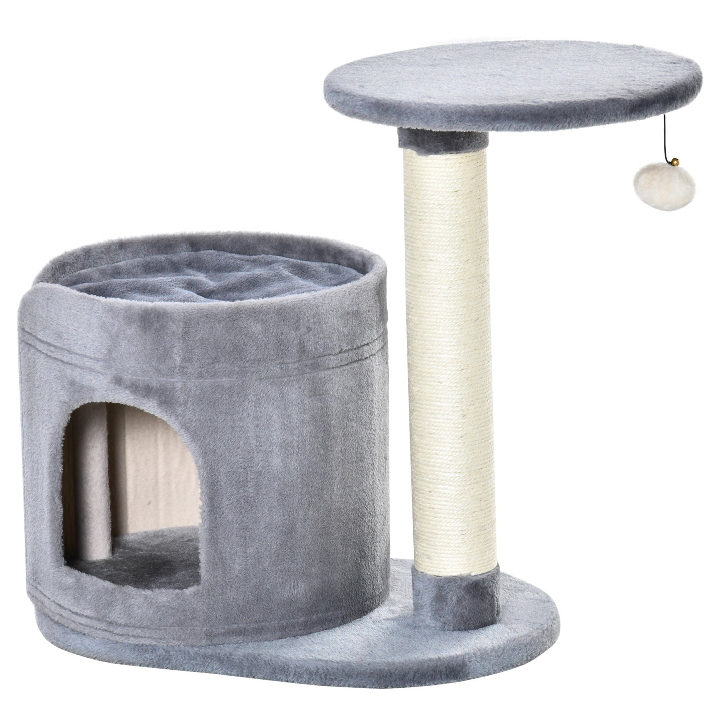 Pawhut Árbol Rascador Para Gatos Altura 59 Cm Con Cueva Poste De Sisal Y Bola_0