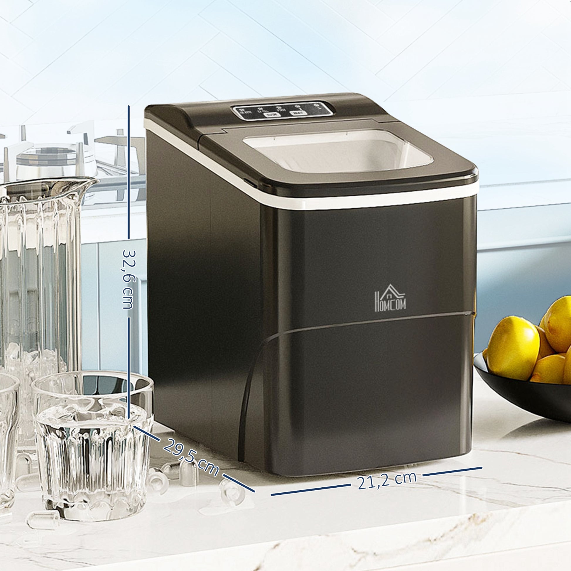 Homcom Máquina De Hielo 12 Kg/24h 9 Cubitos De Hielo En 8 Minutos Negro_2