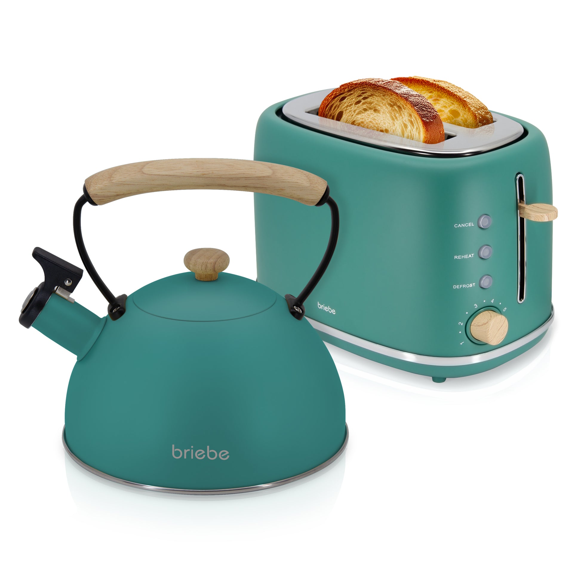 Briebe Nordic Set Tostadora Pan Ranura Ancha 2 Rebanadas + Tetera 2,3l Acero Inox, Inducción Libre Bpa, Skt1177gre,verde_0