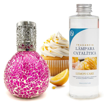 Lámpara Catalítica Mosaico Fucsia + Fragancia Lemon Cake 200 Ml - Elimina Malos Olores, Impurezas Y Perfuma_0