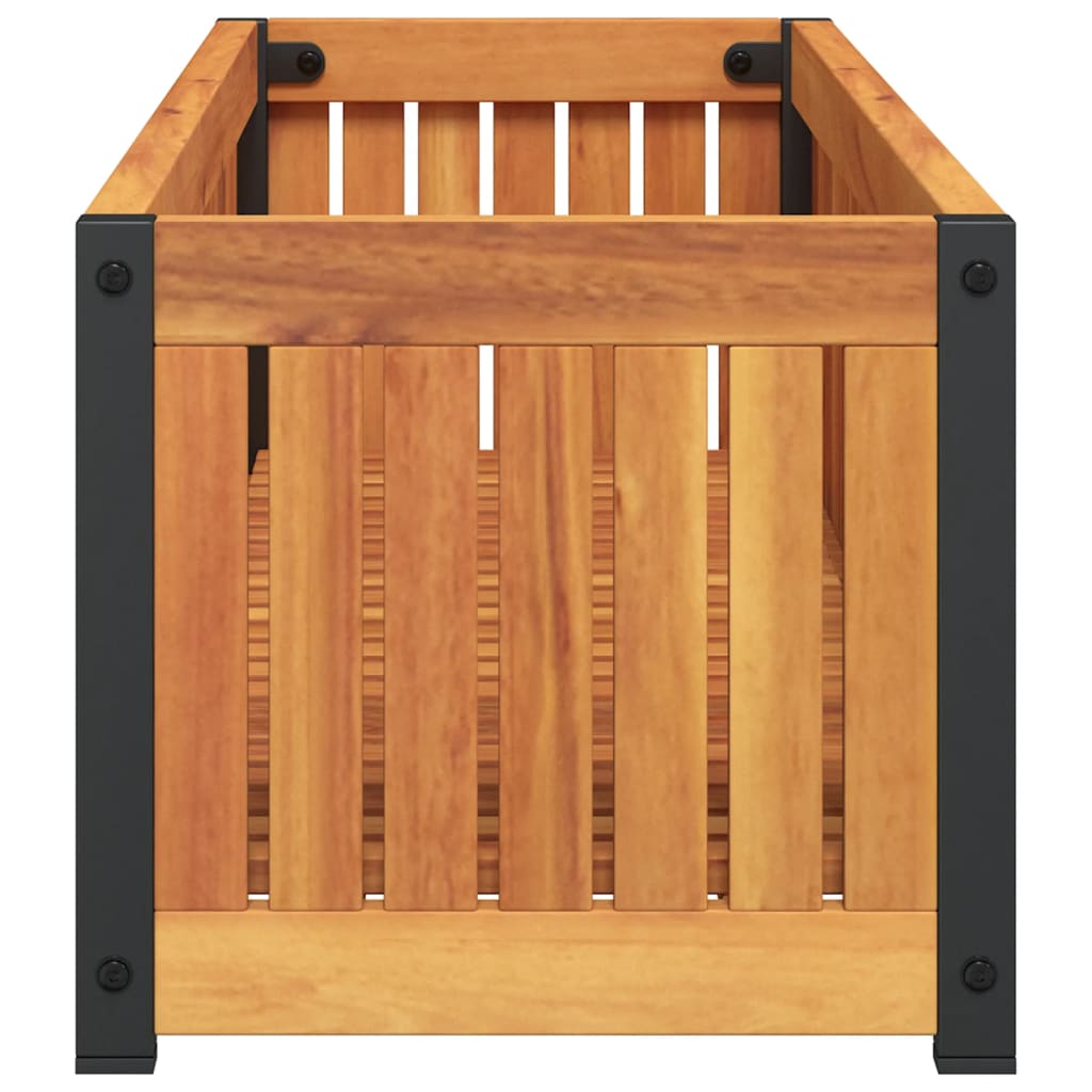 Jardinera De Madera Maciza De Acacia Y Acero 110x30x27,5 Cm_4