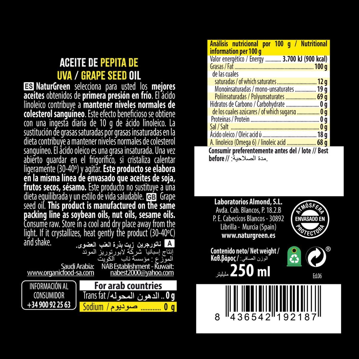 Óleo de Semente de Uva 250 ml Naturgreen