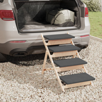 Escalera Para Perros Madera Maciza De Abeto Gris 105x47 Cm_2