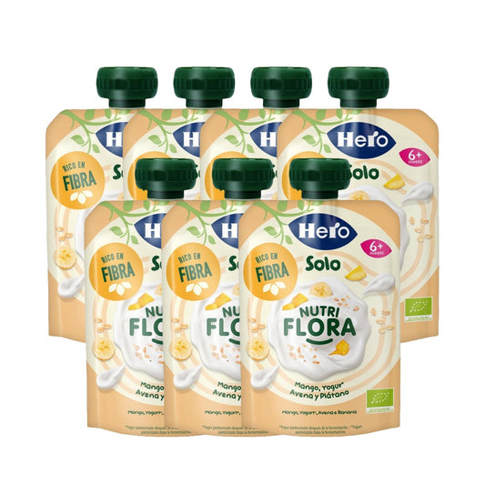 Pack x7 saquetas Nutri Flora de manga, iogurte, aveia e banana 100 g - Hero Solo