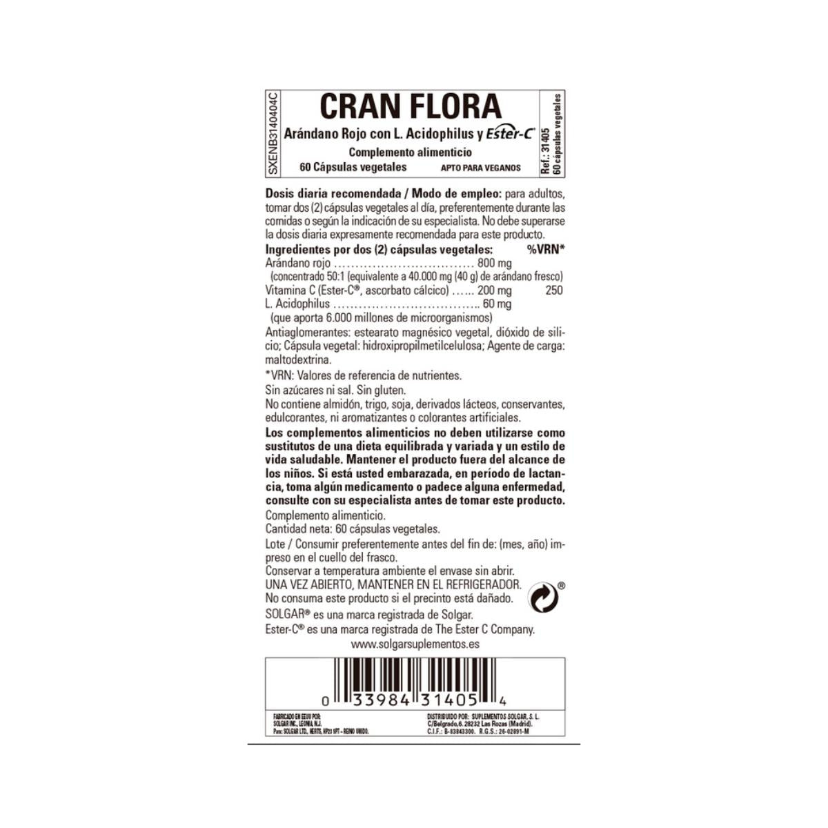 Cran Flora (arando com probióticos e éster-C), 60 cápsulas