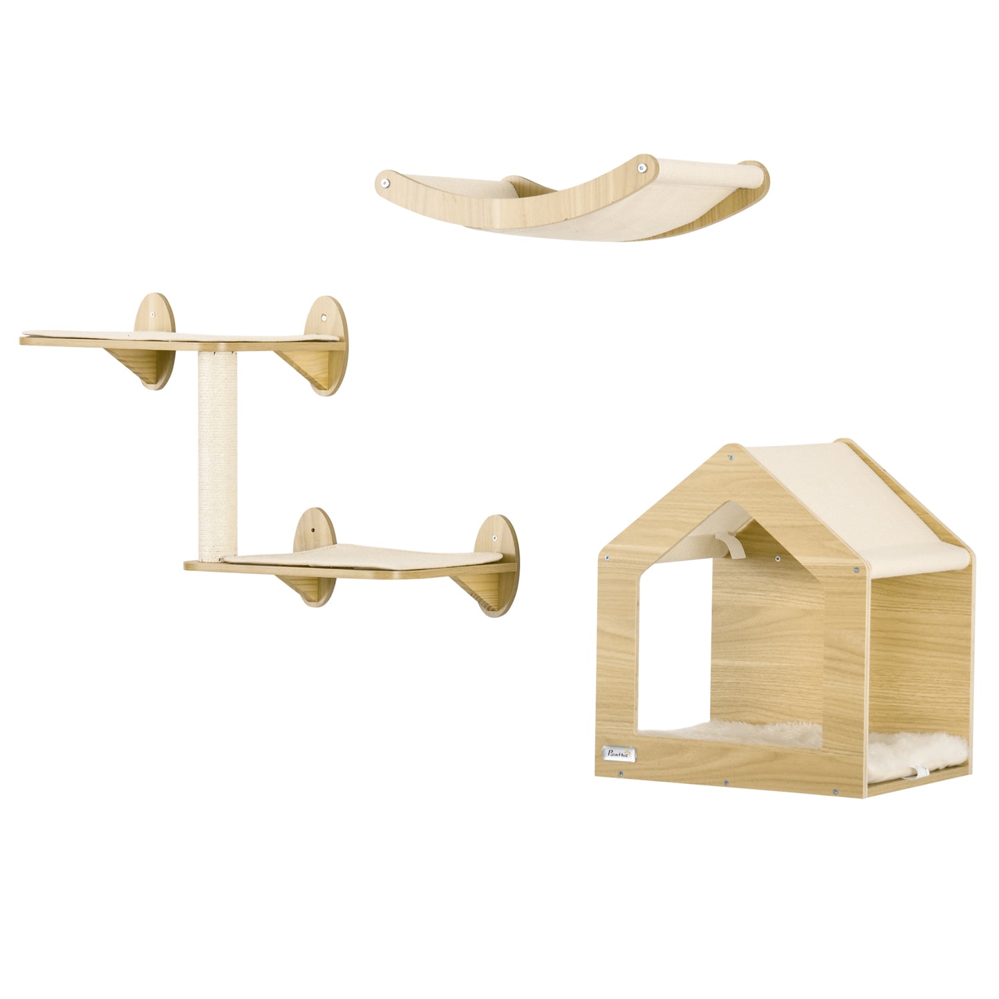 Pawhut Estantes Para Gatos 3 Piezas Con Caseta Hamaca Plataformas Poste De Sisal_0