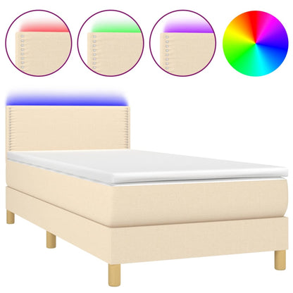 Cama Box Spring Con Colchón Y Led Tela Crema 100x200 Cm / Vetonek_4