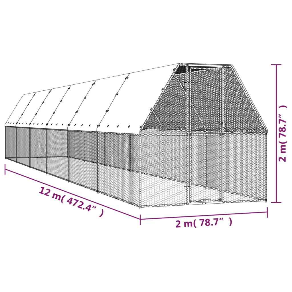 Vidaxl Jaula Gallinero De Acero Galvanizado 2x12x2 M_2