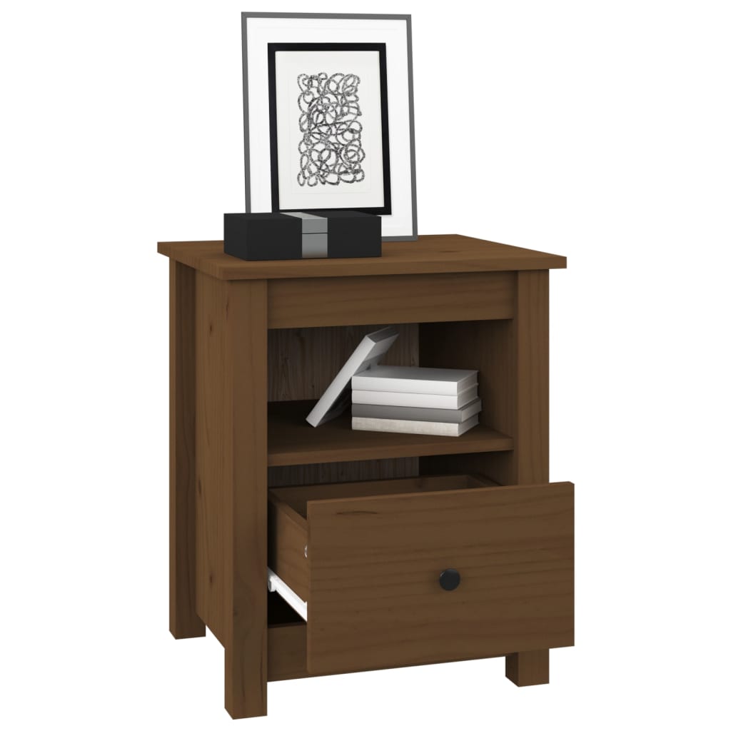 Mesita De Noche Madera Maciza De Pino Marrón Miel 40x35x49 Cm_2