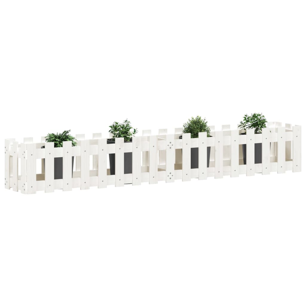 Arriate Elevado Jardín Con Valla Madera Pino Blanco 200x30x30cm_2
