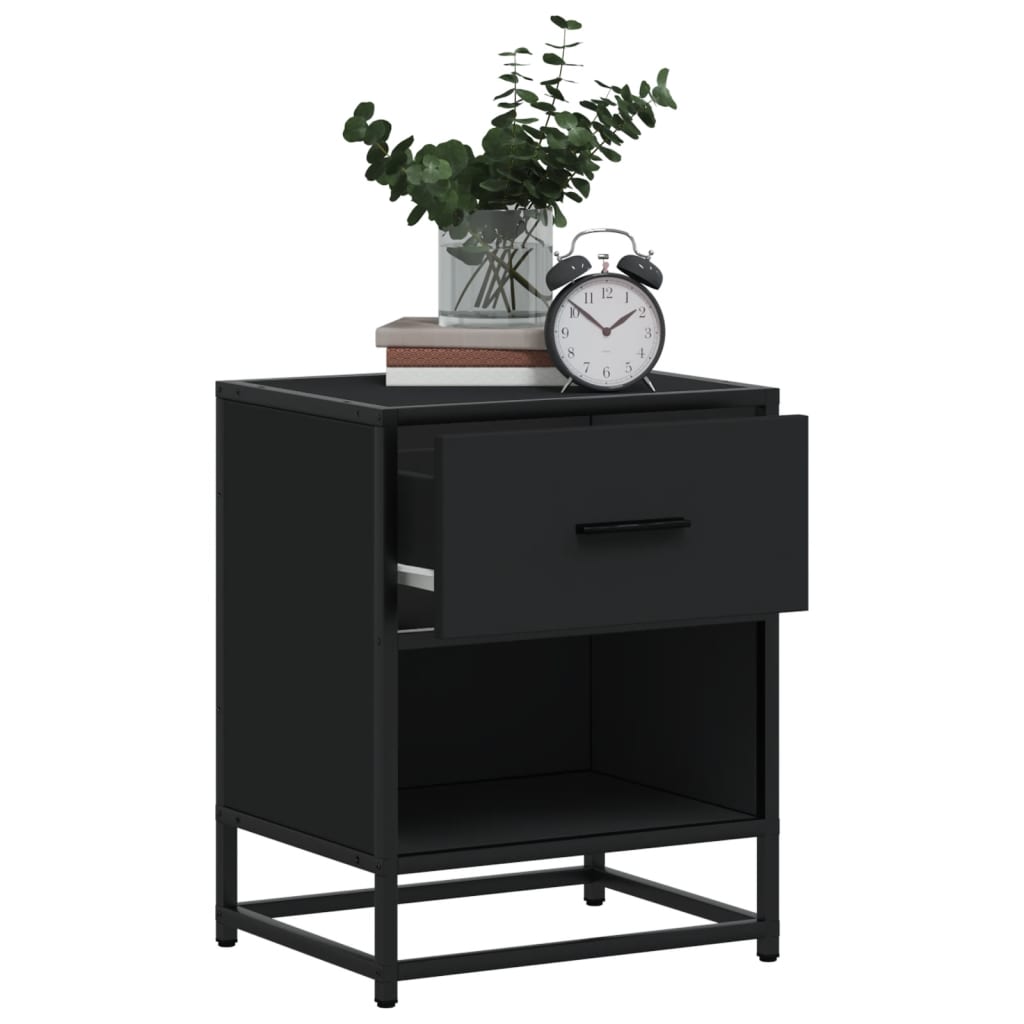 Mesita De Noche Madera Ingeniería Negro 40x31x50 Cm_2