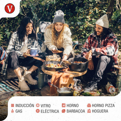 Victoria Plancha Inducción Hierro Fundido Curado, Budare 38cm Pizza, Crepes Para Fuego, Barbacoa, Horno, 34573, Negro_3