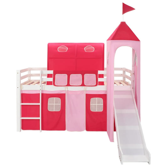 Cama Alta Para Niños Tobogán Y Escalera Madera Pino 208x230 Cm / Vetonek_0